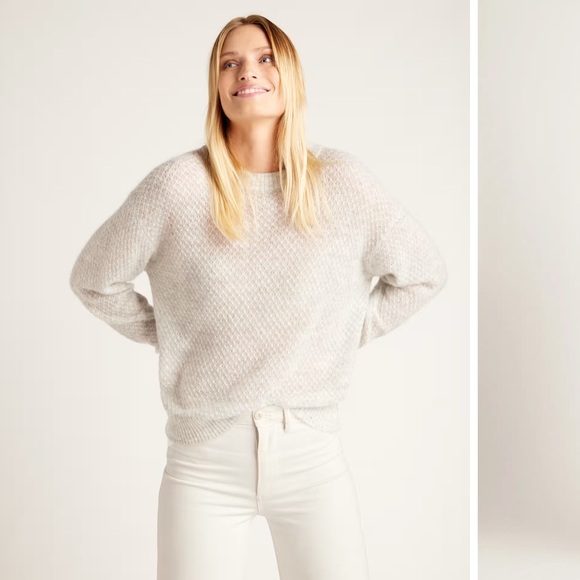 Quince Sweaters - Quince Baby Alpaca-Wool Diamond Stitch Crew Light Gray Sz Small NEW